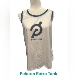 Peloton tank top white 🤍 with teal trim. Retro style. Size XL